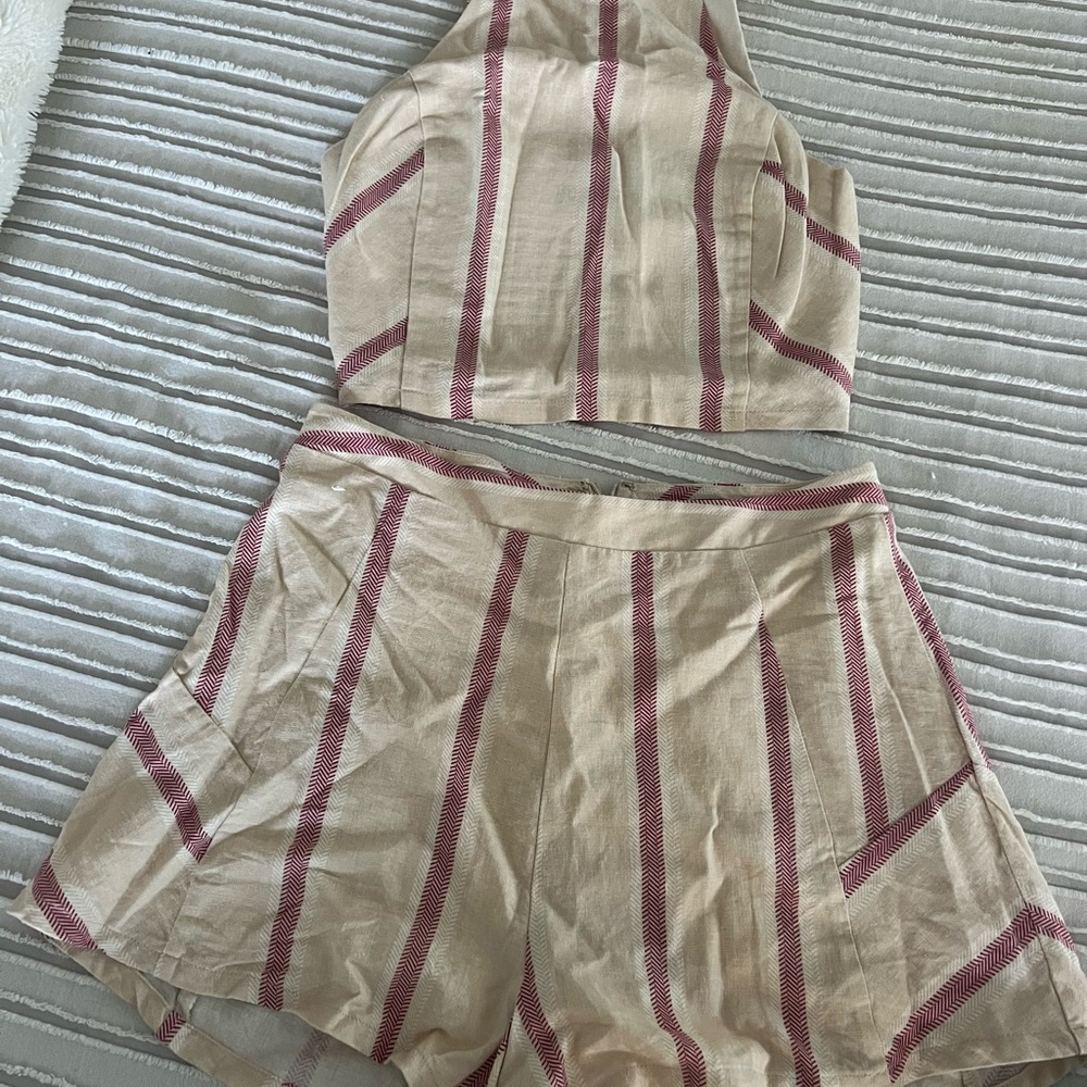 Jondie Beige and Red Striped Set